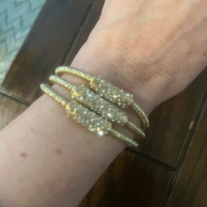 True To Form Triple Gold Tone Bracelet with Crystal Details